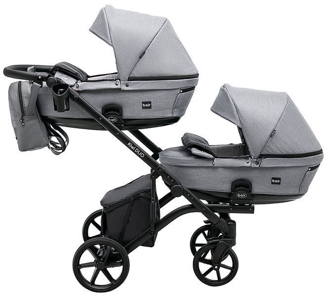 Коляска 2 в 1 для двойни Bair Kiwi DUO Soft BKP-218 серый 681104 фото