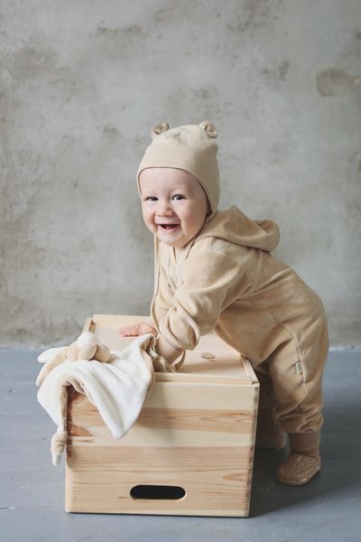 Велюровый коричневый комбинезон Wooly organic на змейке из эко ткани 567 фото